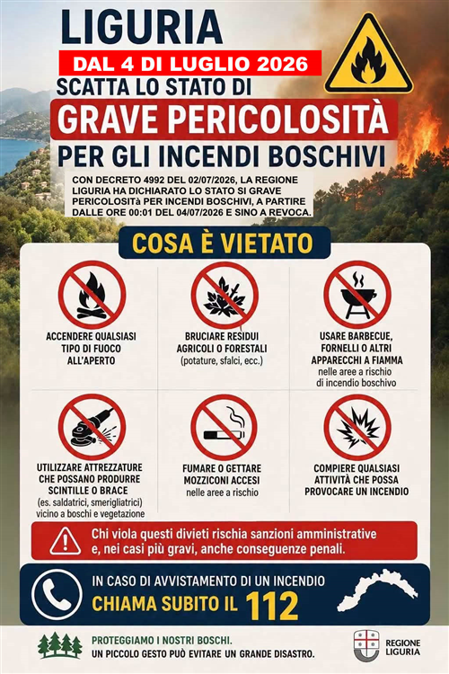 Emanato lo stato di grave pericolosità per incendi boschivi